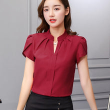 Laden Sie das Bild in den Galerie-Viewer, Korean Fashion Womens Tops and Blouses Chiffon Women Blouses Short Sleeve White Shirts Plus Size XXL Ladies Tops